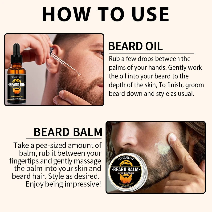 100% Natural Sandalwood Scent Beard Oil and Balm